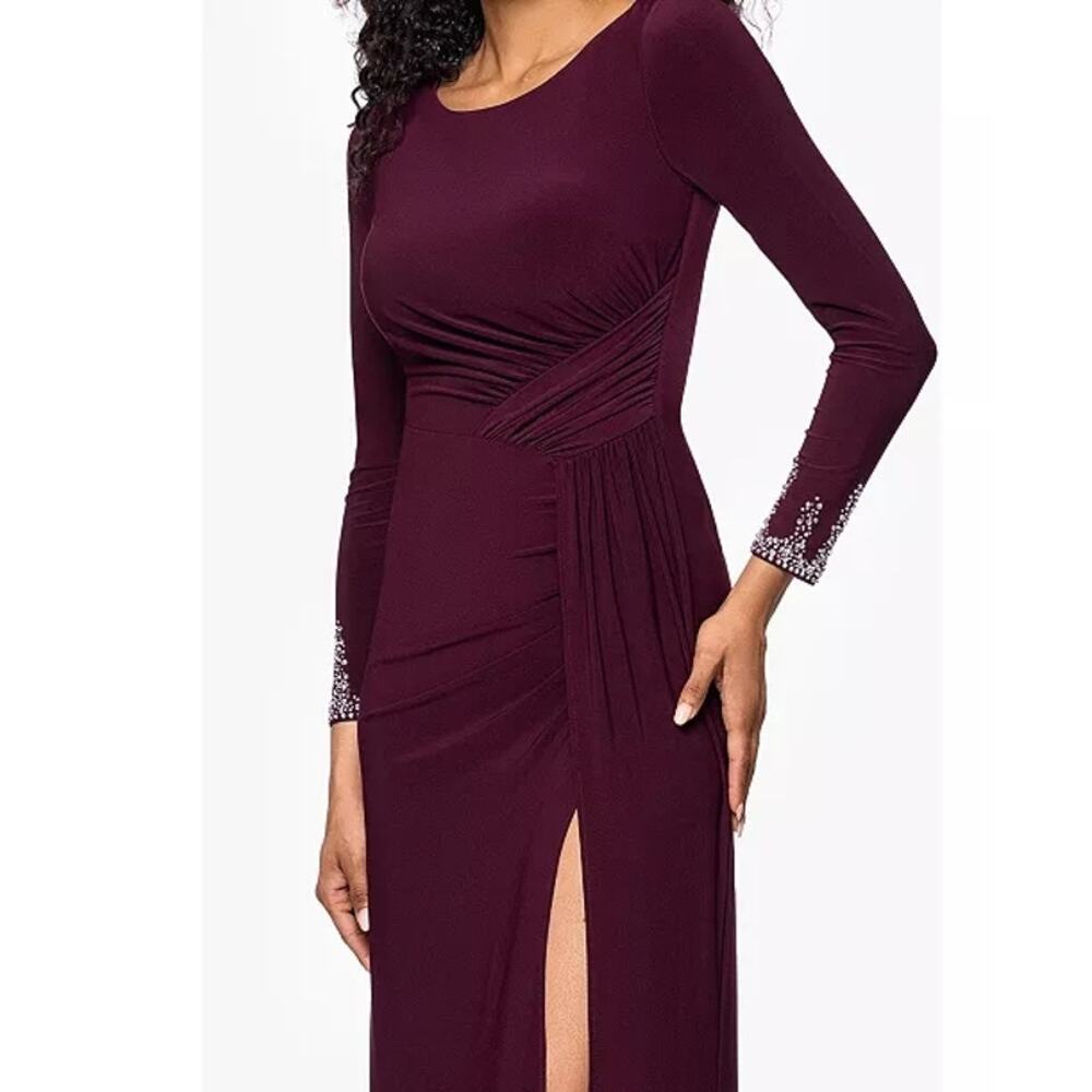 Betsy & Adam Formal Evening Gown Womens 16W Wine Beaded Wedding Party Dress - Picture 4 of 15